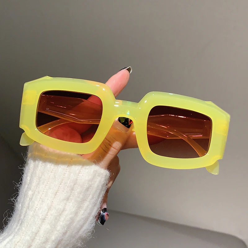 KAMMPT Vintage Thick Frame Square Sunglasses Men Fashion Jelly Color Male Shades Eyewear Trendy Popular Ins Women Sun Glasses