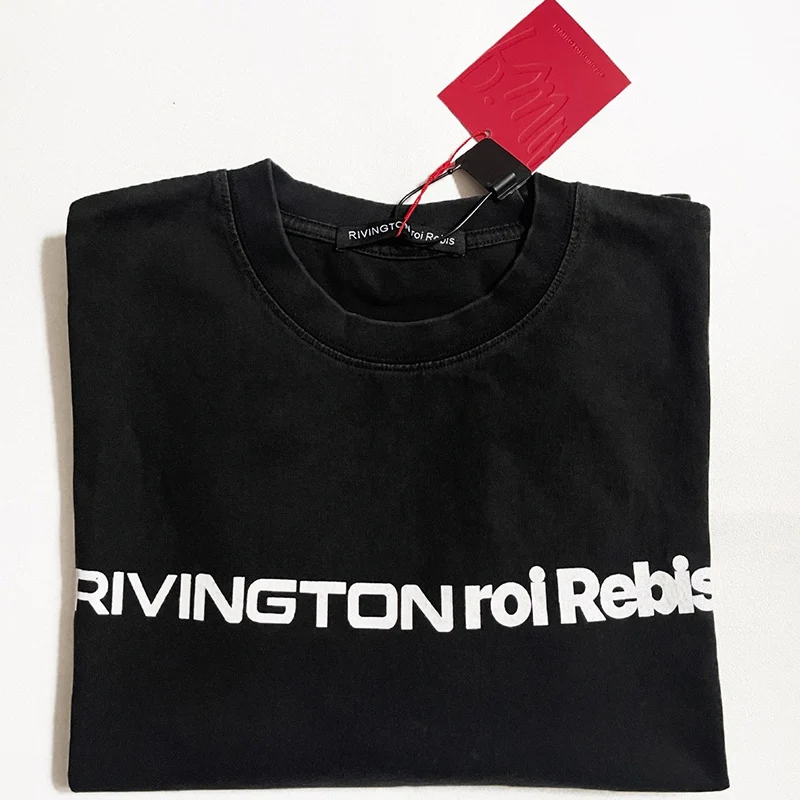 هاي ستريت خمر غسلها الأسود المتضخم RRR123 تي شيرت بسيط كلاسيكي شعار طباعة RRR 123 تي شيرت القطن قصير ولكن واسعة المحملة
