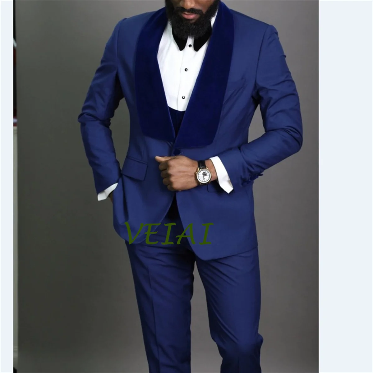 New Arrival Costume Groomsmen Blue Groom Tuxedos Shawl Velvet Lapel Men Suits Wedding Best Man 3 pieces