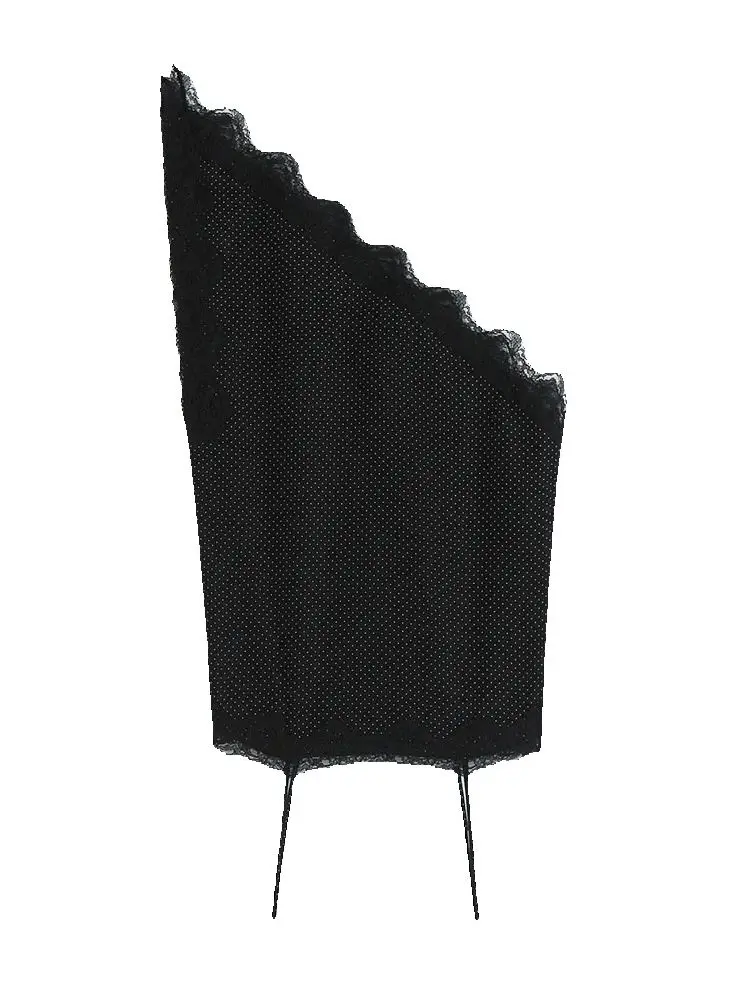 

HH Women's Fashion Polka Dot Asymmetrical Hem Spaghetti Strap Top Female Straight Collar Sexy Backless Lace Sleeveless Top Mujer