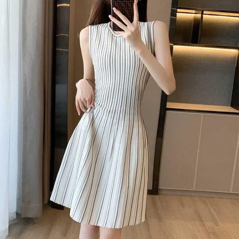 Women\'s Dress Sleeveless Crochet Female Dresses Knitted Beach Holiday Soft Black New in Loose Elegant and Beautiful Vintage Y2k