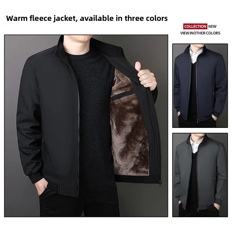 

Men's Thickened Fleece Lined Oversized Cotton Jacket Warm Dad Clothes Winter Outerwear Casual Loose Fit Long Zipper Pocket