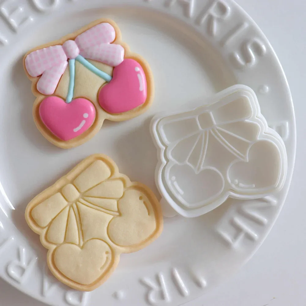 Bowknot Love Cherry Cookie Mold DIY herramientas y accesorios de panadería sello de galleta