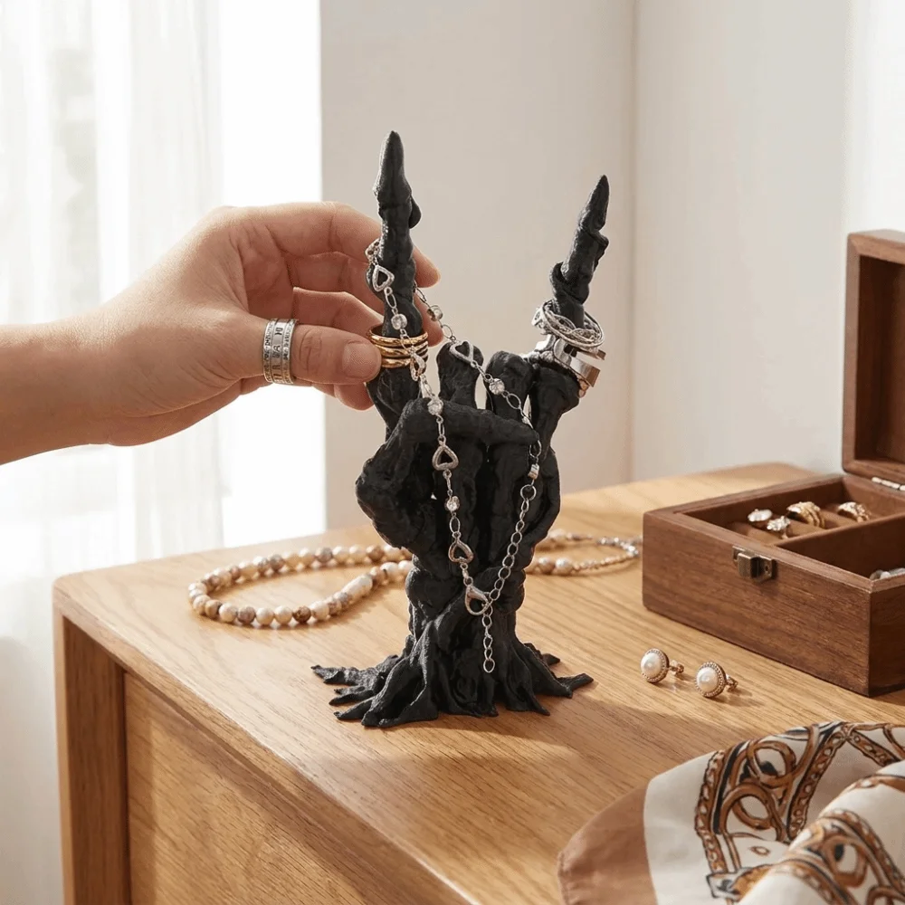Creative Black Ghost Hand Display Stand Demon Shape Dark Deadwood Style Ring Display Stand Lightweight Gothic Style