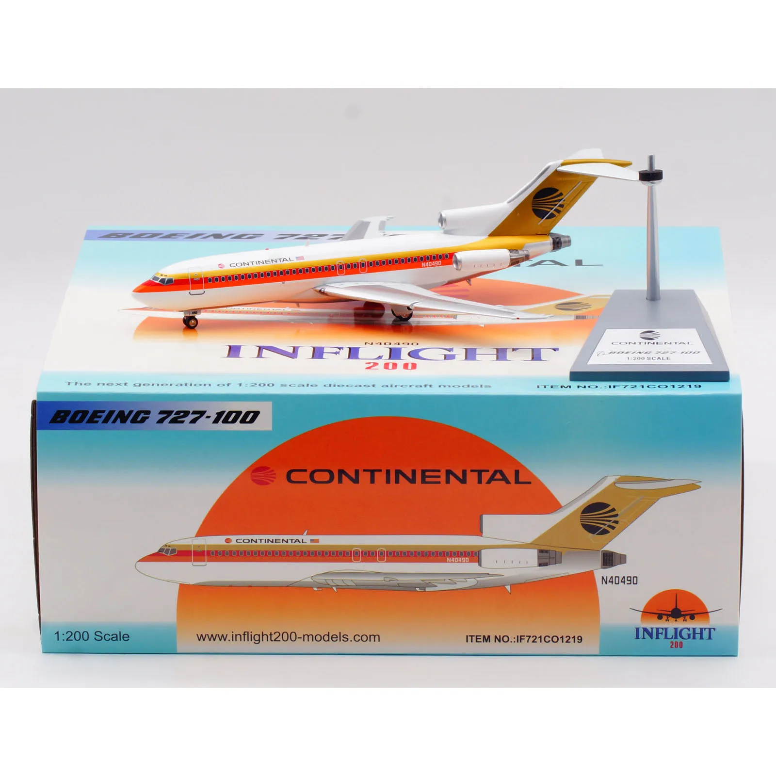 IF721CO1219 Alloy Collectible Plane Gift INFLIGHT 1:200 CONTINENTAL Airlines Boeing B727-100 Diecast Aircraft Jet Model N40490