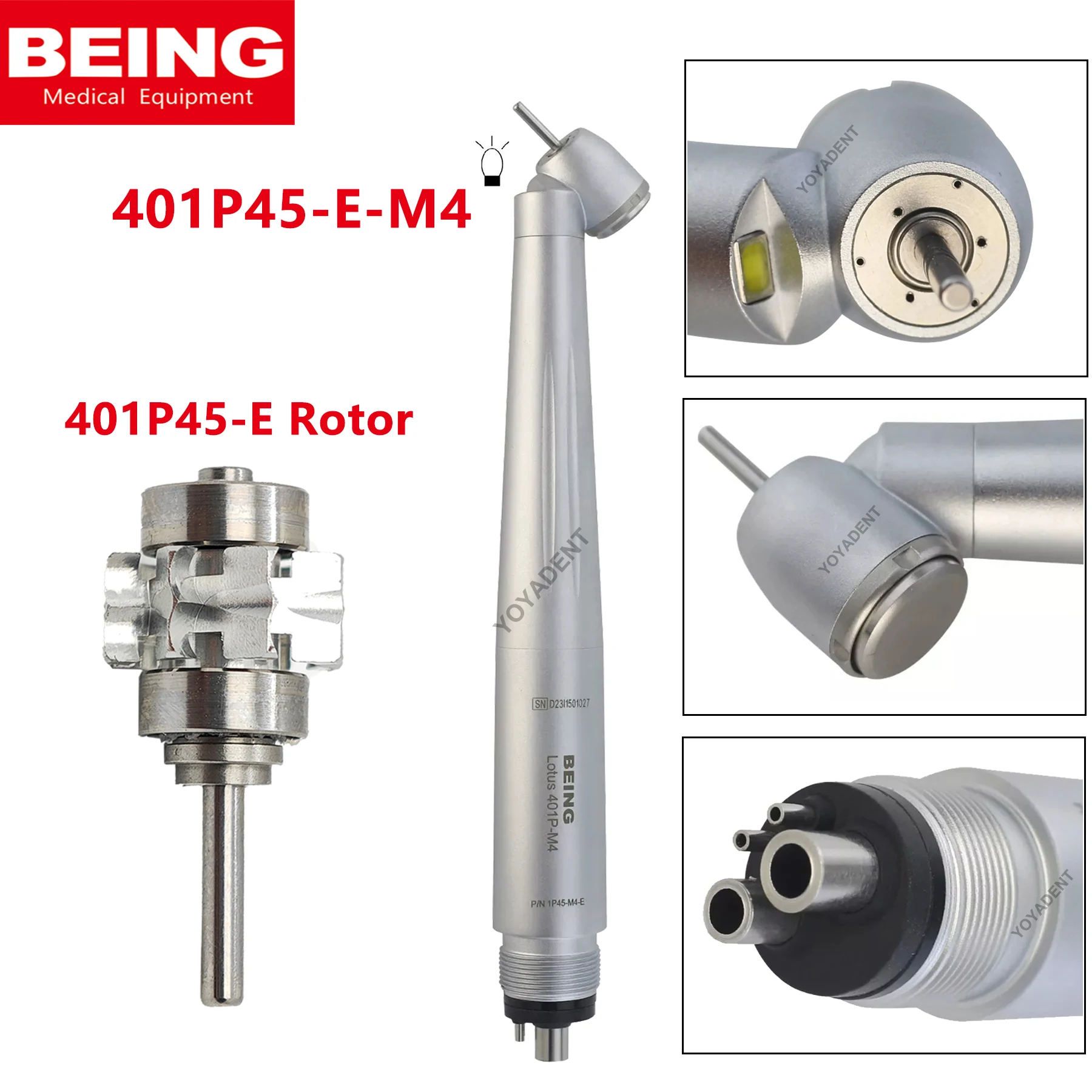 

BEING Dental LED High Speed Handpiece 45° E Generator Push Button Air Turbine 4 Holes lmpacted Teeth Handpiece Fit NSK KAVO