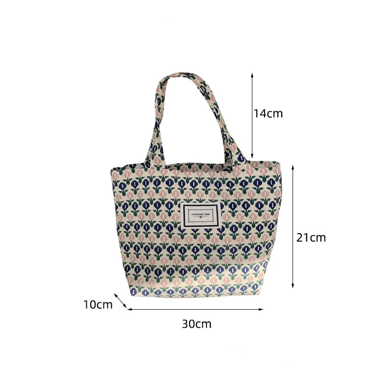 Vintage Women Corduroy Flower Handbag Cloth Bag hand carry bento bag Lady Casual Tote Bag Simple versatile bag