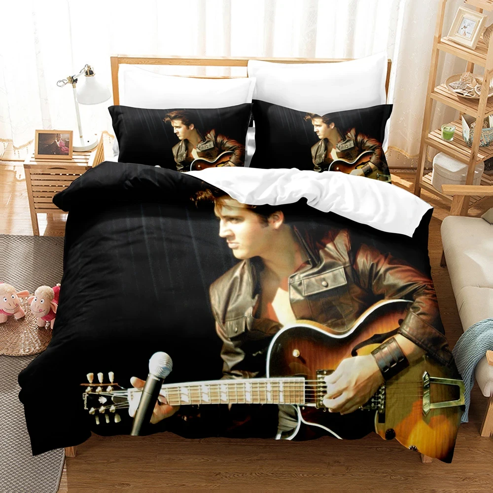 Retro E-Elvis Presley Bedding Set,Duvet Cover Comforter Bed Set Quilt Cover Pillowcase,King Queen Twin Size Boys Girls Adults