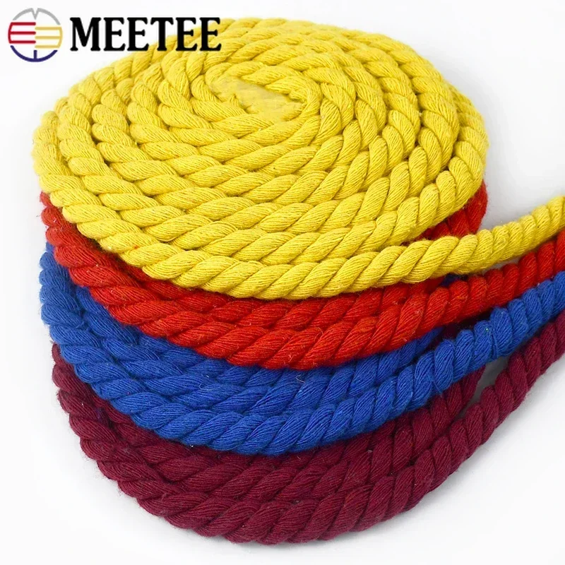 2/5/10M Meetee 10mm Colorful Cotton Ropes 3 Shares Twisted Cord for Sewing Bag Handbag Drawstring Rope Handmade Accessories