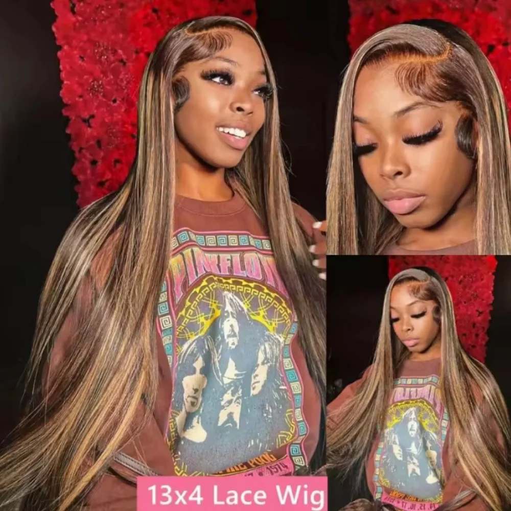 13x6 HD Front Wigs Transparent Lace 46 Inches P4/27 highlight straight human hair 200 Density Brazilian human hair for women image 2