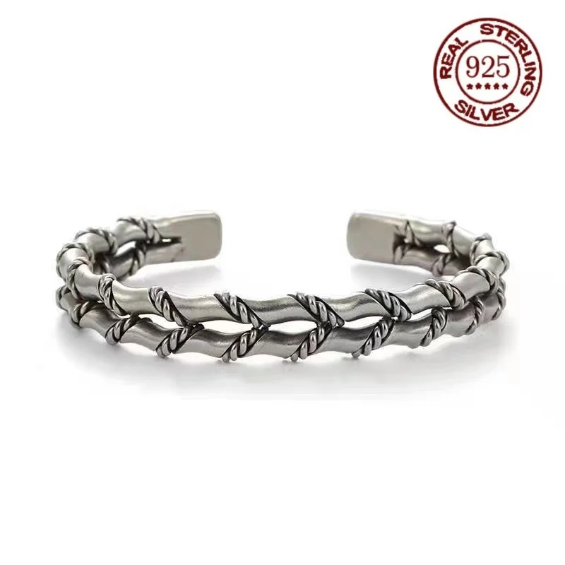 

S999 Sterling silver men's and women's retro Totem bracelet Mobius Solid open bracelet Ethnic style bracelet