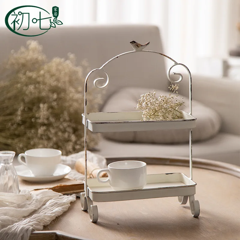 HT Desktop fruit tray retro wrought iron ornament decoration photography props multi-layer storage rack