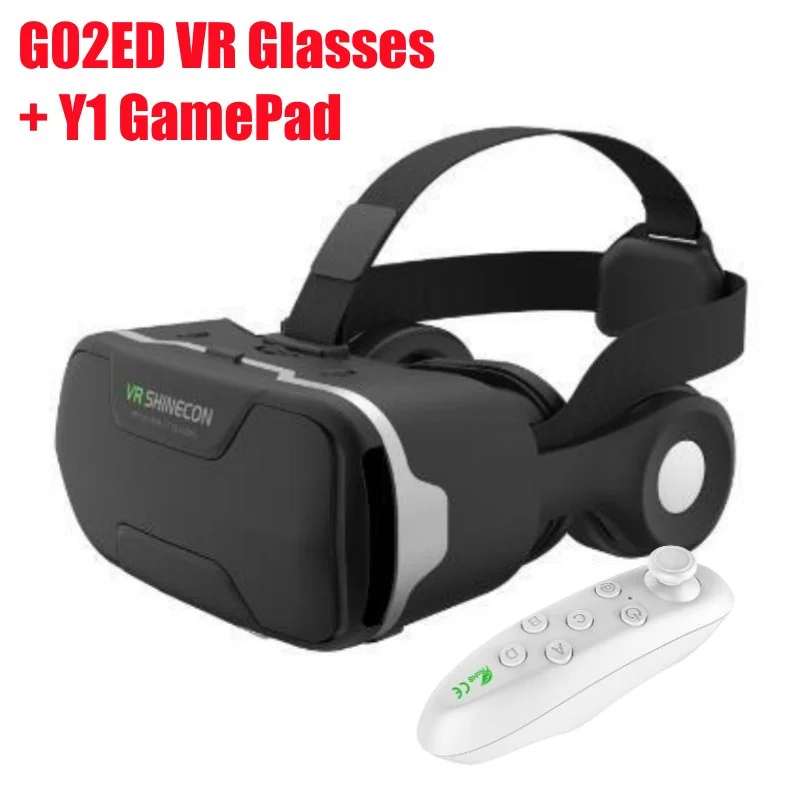 G02ED Virtual Reality VR Bril HD IMAX Groot Scherm 3D Bril Google Cardboard Box VR Helm voor Telefoon, Ondersteunt Game Joystick