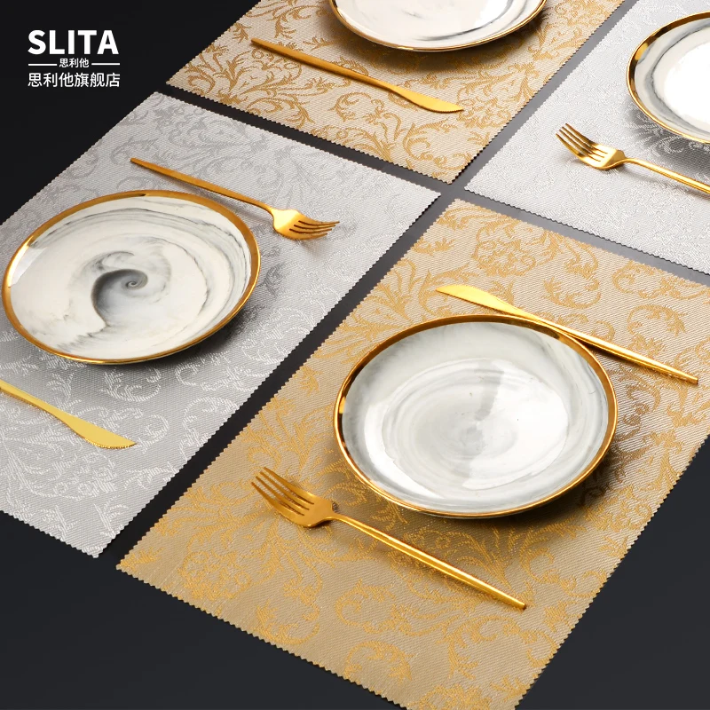 4 PCs Placemat Western Meal Placemat Modern Simple Table Mat Waterproof Oil-Proof Thermal Shielded Pad Dish Coaster