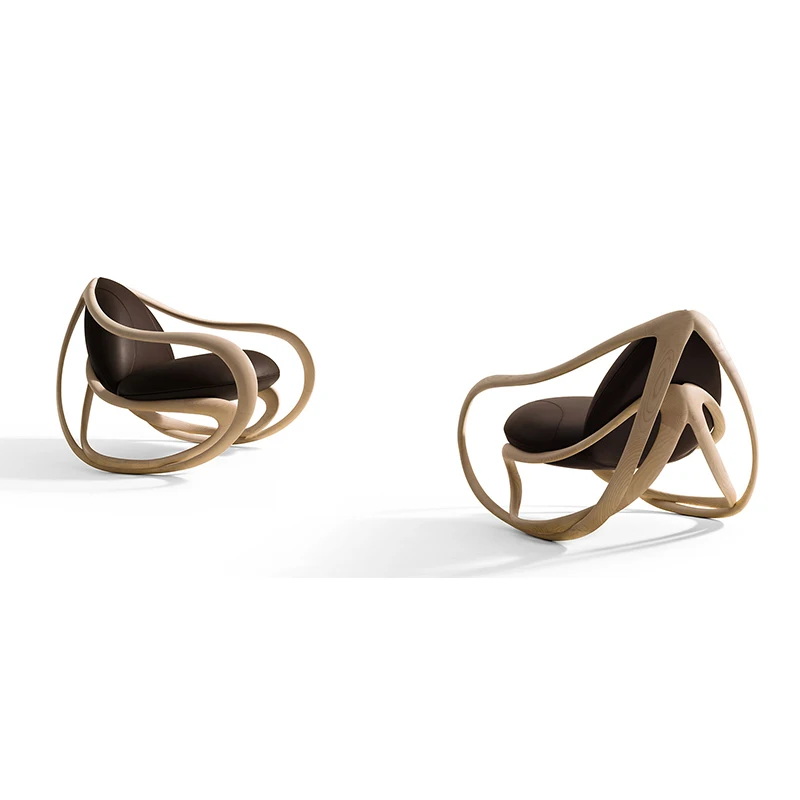 

Nordic modern walnut, sofa chair, living room model house light luxury, special-shaped leisure single, fiberglass rocking chair