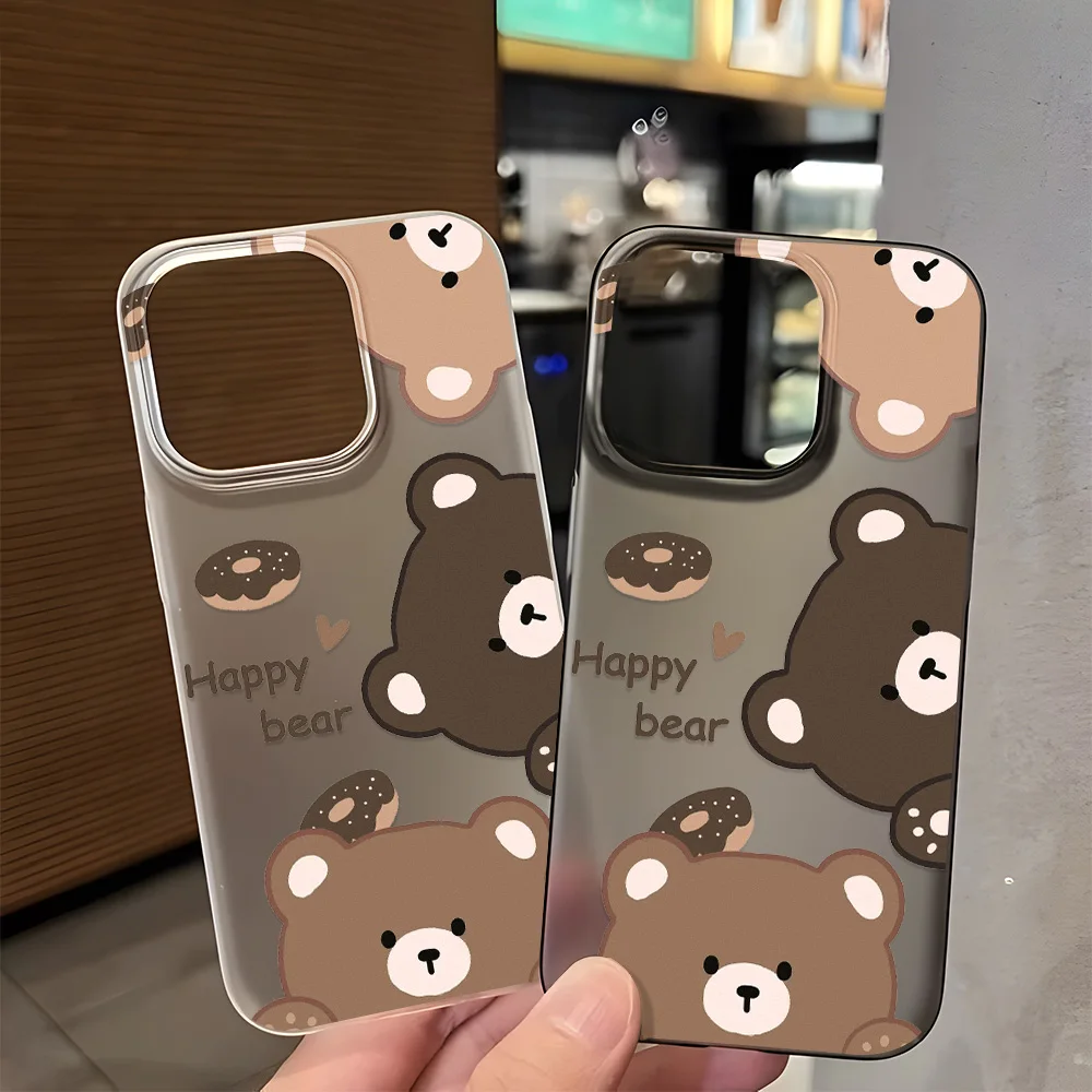 Soft TPU Matte Cute Bear Phone Case for iPhone 15 Pro Max Funda iPhone 16 11 13 15 14 Plus 12 Mini 16promax 15promax Clear Cover