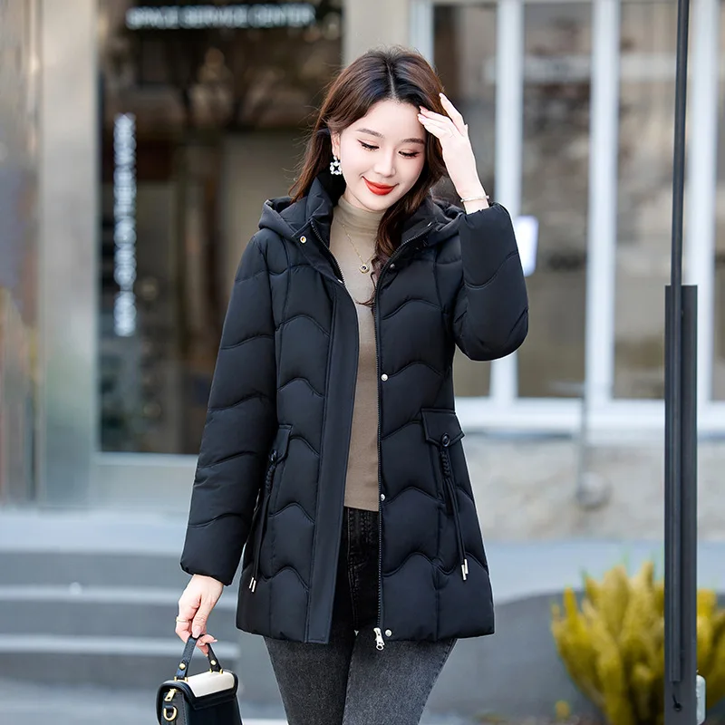 Women Parkas Coat Solid Mid Length Jacket Detachable Hooded Zipper Pocket Long Sleeve Thick Slim Office Lady Casual 2025 Winter
