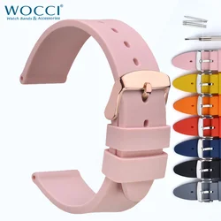 WOCCI High Quality Silicone Rubber Watch Strap Men 16mm 18mm 20mm 22mm 24mm Stainless Steel Buckle 7 Colours Watchband Women