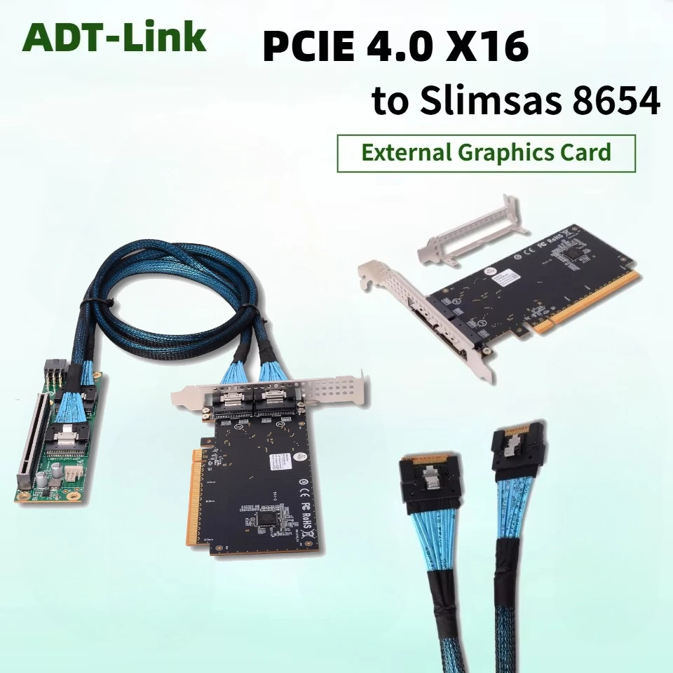 PCIe 4.0 X16 To Slim SAS Dual SFF-8654 Motherboard Split Card Single Slot Graphics Card EGPU External Expansion Game GPU Adapter