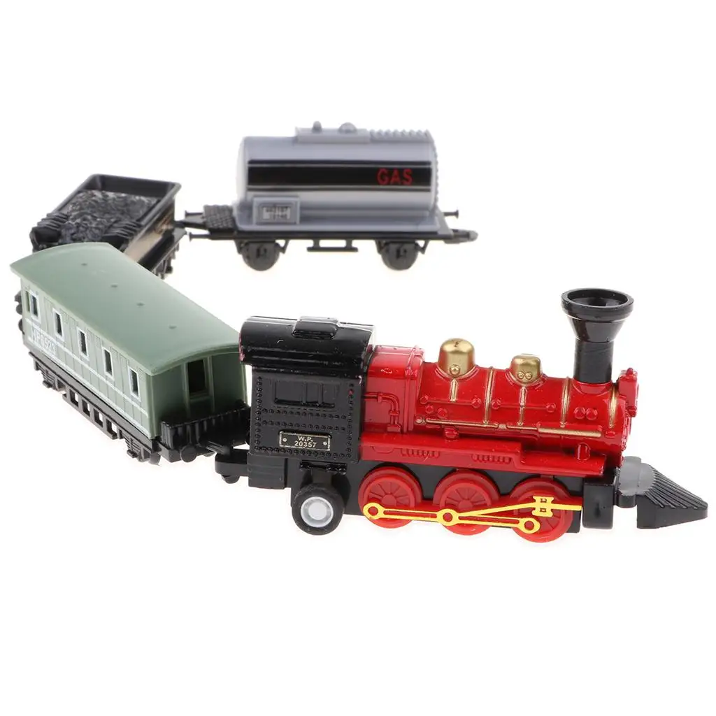 Conjunto de trem puxado para trás com locomotiva de motor fundido colecionável