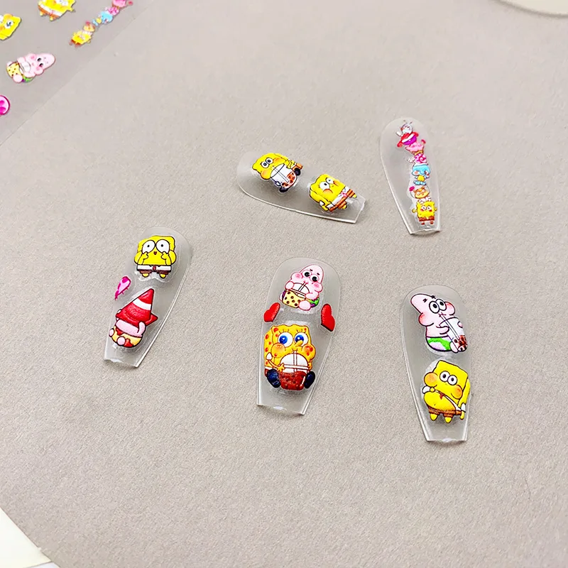 SpongeBob Patrick Star Nail Stickers Cartoon Cute Waterproof Paste Nail Sticker Decoration Woman Nail Art Supplies Nails Parts