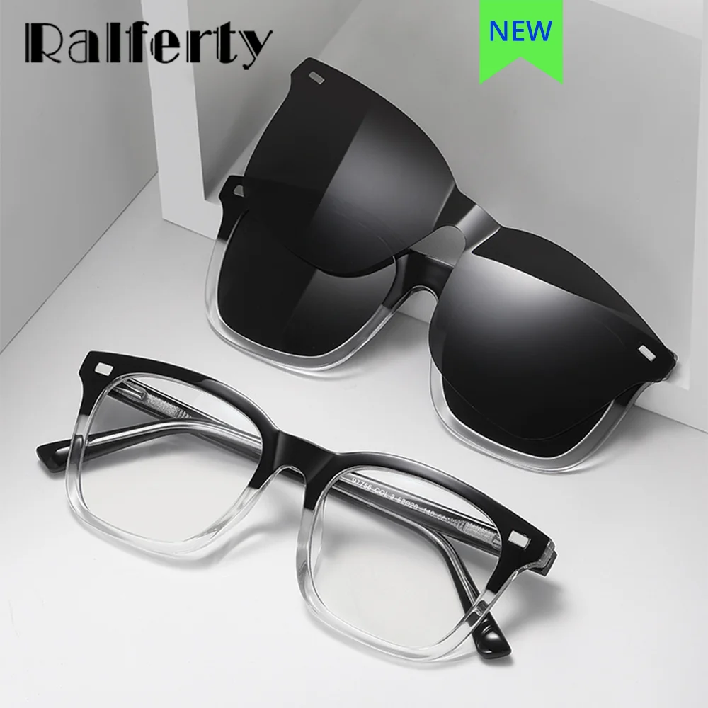 Ralferty 3 في 1 المغناطيس النظارات الشمسية الرجال الاستقطاب UV400 نظارات شمسية الذكور مربع إطار نظارات وصفة طبية الإطار البصري سائق