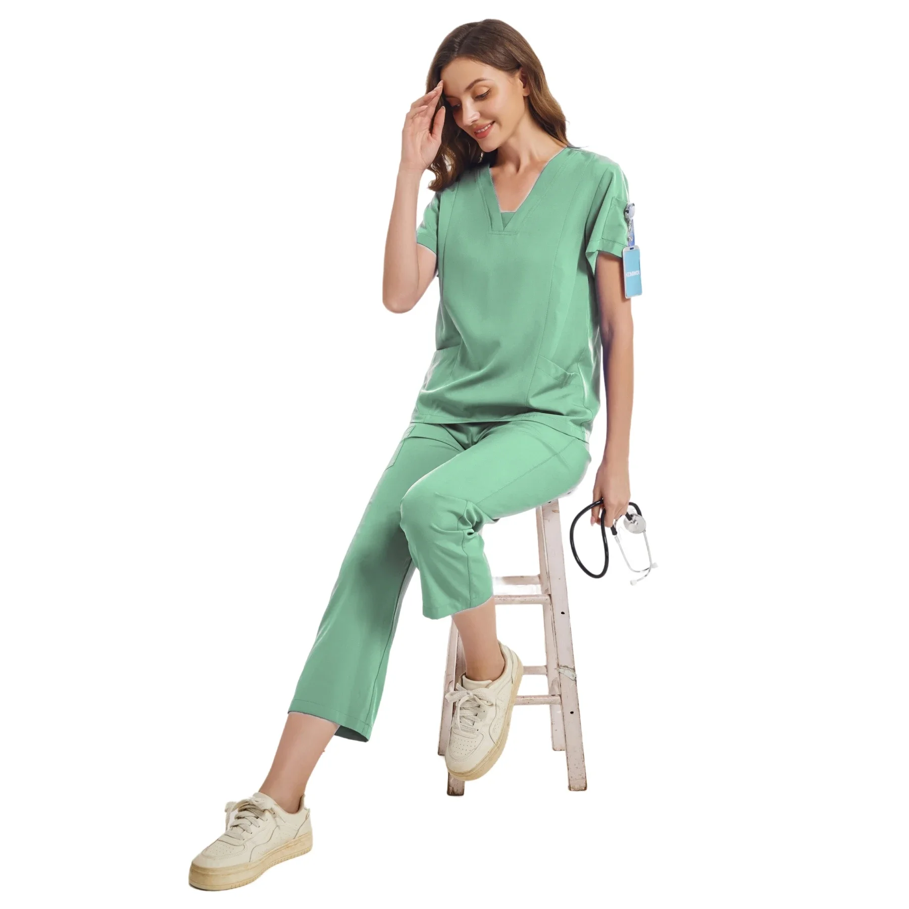 Elastic Surgical Suits for Women Clothes for Beauty Salon Uniform Nursing Jumpsuit Clothes Tshirt Scrubs Uniforms Sets for Work