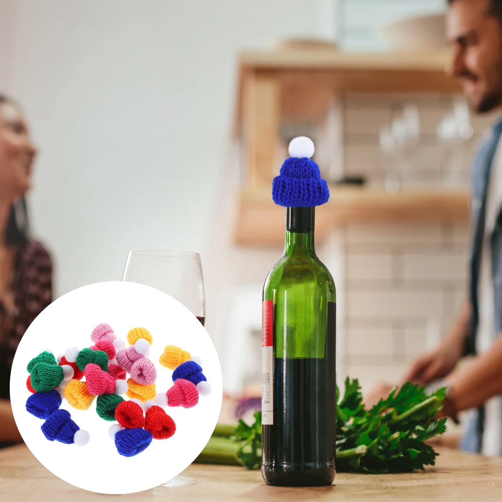 

24Pcs Mini Knitting Wool Hats Christmas Mini Hats for DIY Craft Accessories Christmas Tree Ornaments Wine Bottle Decoration