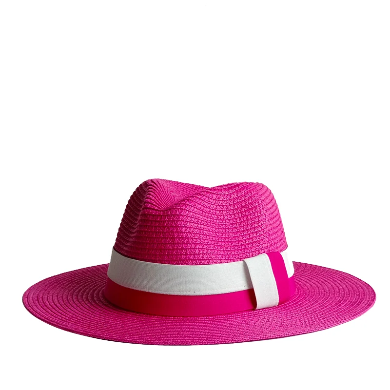 Spring and Summer Hot Selling Panama Straw Hat Elastic Webbing Ribbon Korean Style Hat for Men and Women Jazz Hat Panamahat