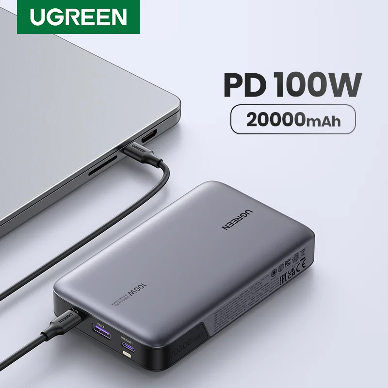 UGREEN 100W 20000mAh Power Bank Portable PD Fast Charging PowerBank for iPhone 15 Laptop Notebook  Fast Charge External Battery