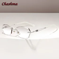 Chashma Lady Luxury Eyeglass Gradient Light Color Lenses Titanium Frame Women Rhinestone Optical Rimless Spectacles Female
