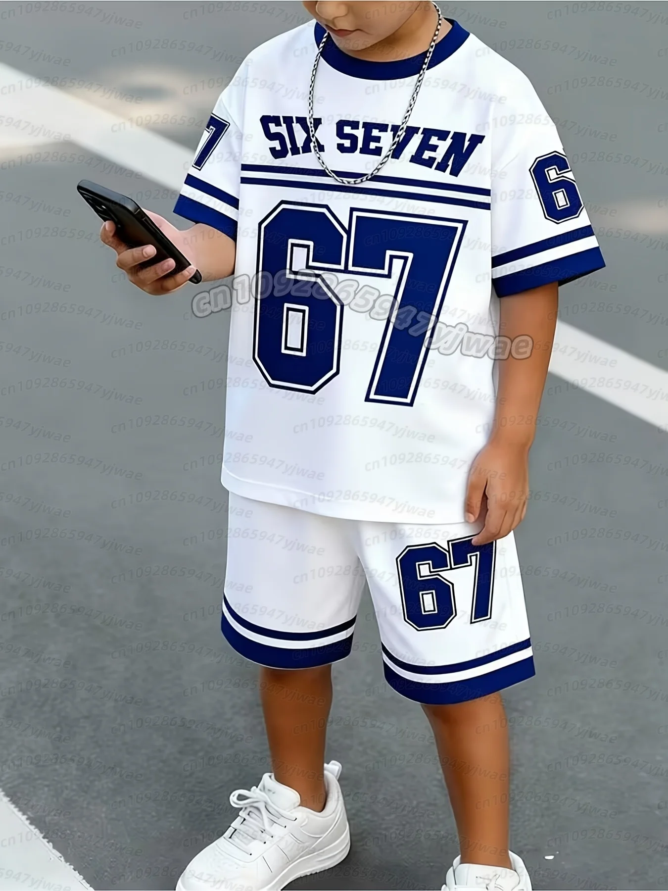 CHICAGO NO.88 PRINT Jersey Boy Kurzarm-Set mit locker sitzenden Shorts und T-Shirt, sportlicher, schnell trocknender Outdoor-Trainingsanzug, 2-teiliges Jungen-Set – Detail 5