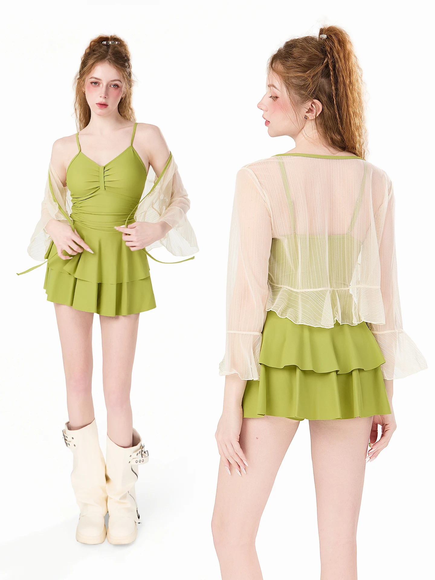 

Fashionable One-Piece High Waist Style Long Sleeve Women's Swimsuit Ideal for Hot Springs And Summer Vacations