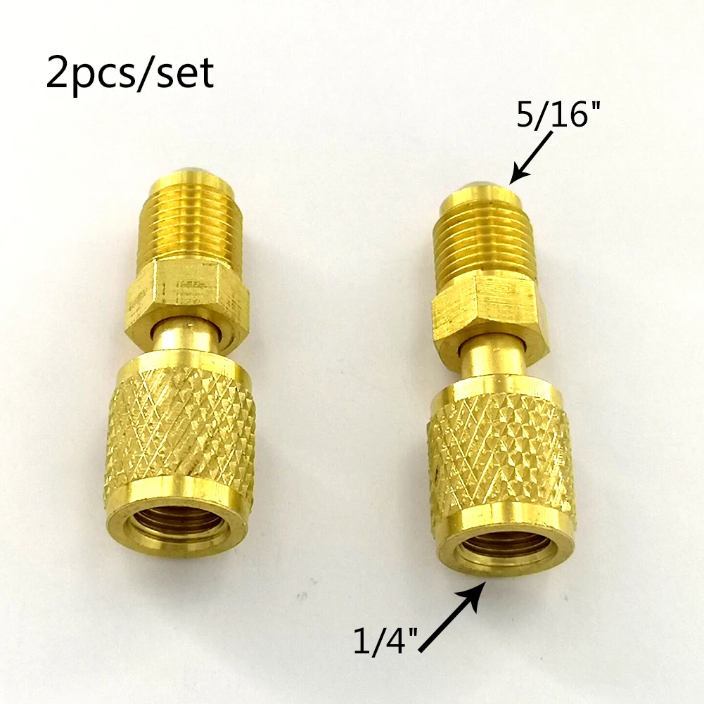 2Pcs Air Conditioning Adapter Male 5/16" SAE Female 1/4" SAE For R410 R32 Adapter Air Conditioning Refrigerant Repair Fluoride