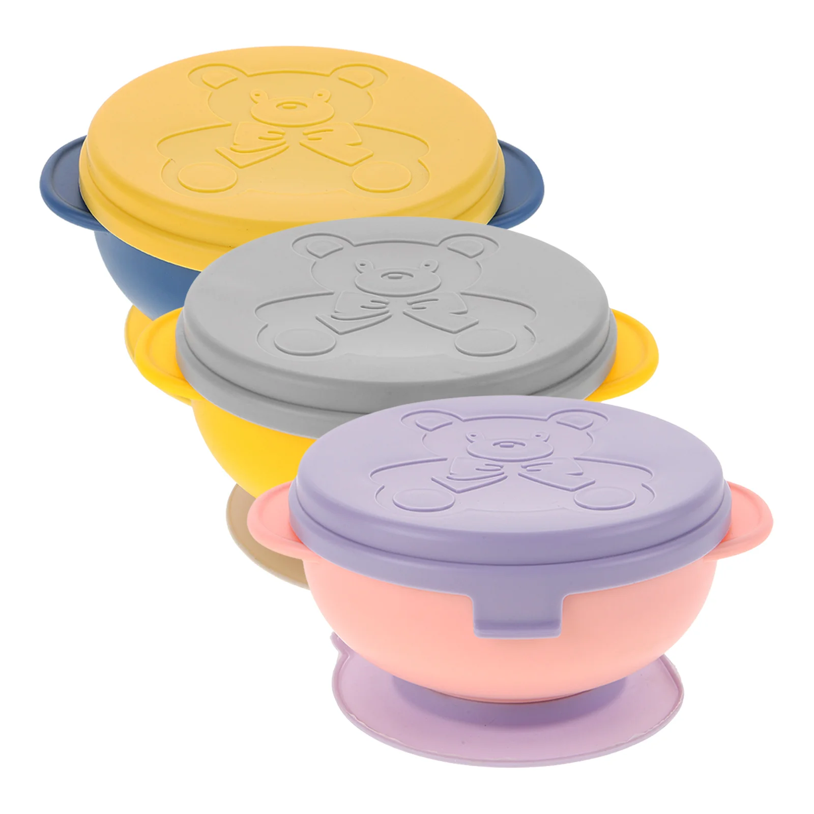 

3 Pcs Rice Bowl Set Suction Cup with Lid Bowls Silicone Complementary Food for