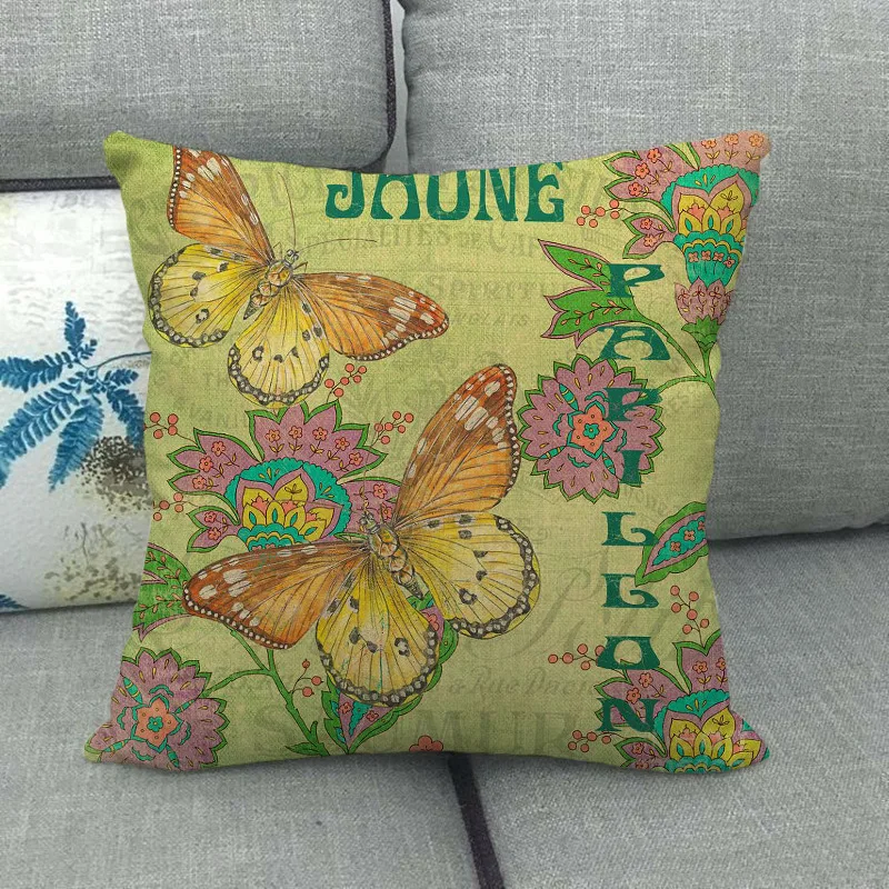 Flower Butterfly Pillow Case Colorful Butterfly Throw Pillow Cover Decorative for Bed Sofa Garden Chair Outdoor Pillowcase 45x45