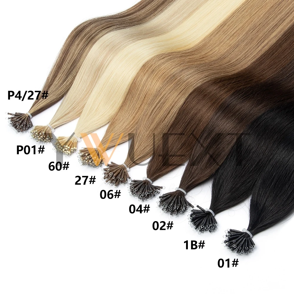 YWUEXT نانو حبة الدائري شعر بشري حقيقي ملحقات أسود بني شقراء مع تسليط الضوء على 12-22 بوصة حلقات نانو غير مرئية 30 جرام/الحزمة