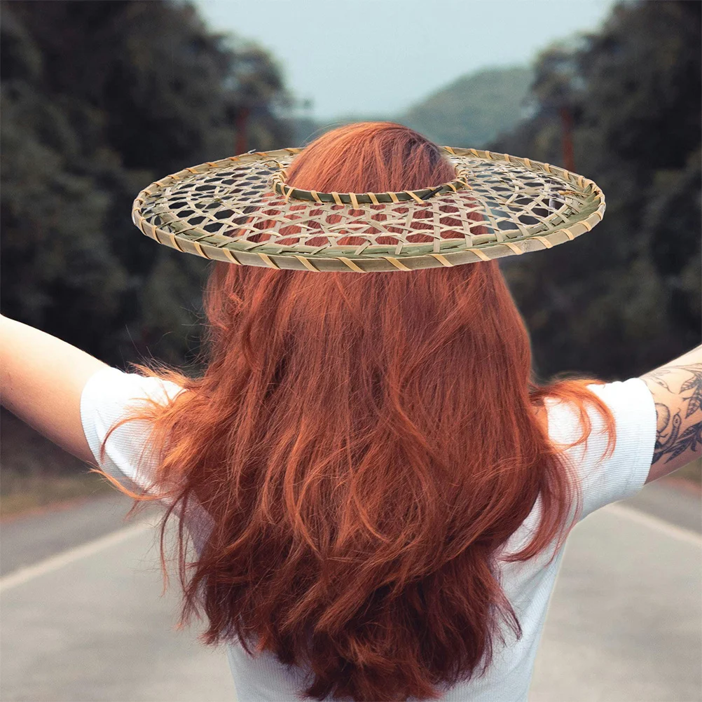 

Exquisite Handcrafted Bamboo Cone Hat for Cosplay Photography Decoration Oriental Style Vintage Sunshade Rice Farmer Samurai