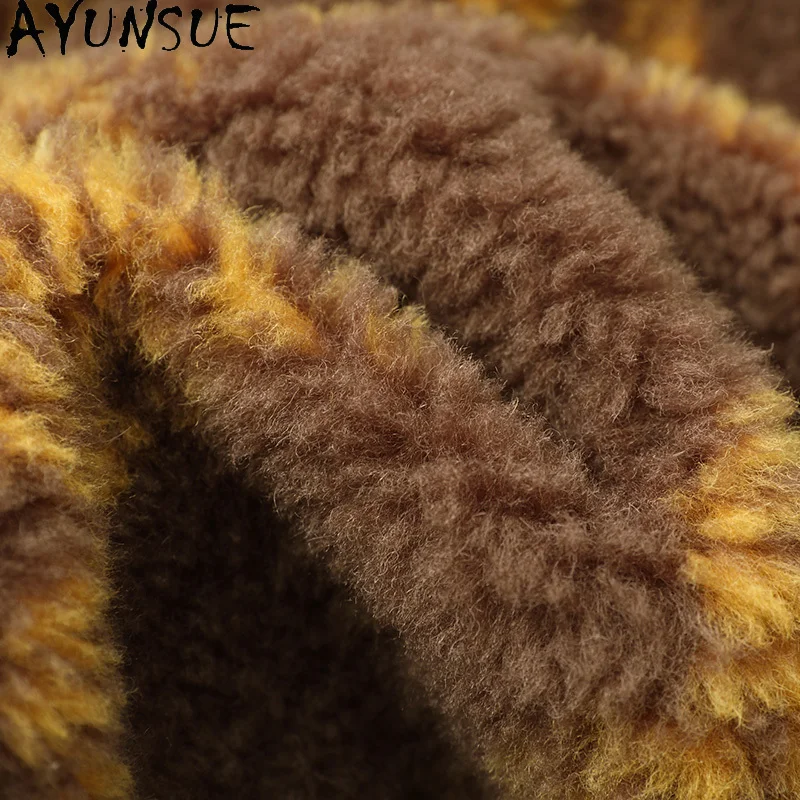 AYUNSUE Płaszcz damski ze 100% wełny, kurtka z owczej skóry naturalnej, jesienno-zimowe ubrania damskie, nowość w kategorii płaszczy, płaszcze damskie, płaszcz z kompozytowego futra