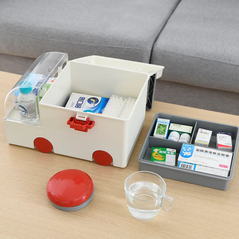 Ambulance-Themed First Aid Kit–Portable Large-Capacity Medicine Organizer Home Travel Emergency Use Home Storage Box