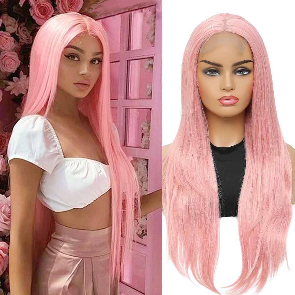 Synthetic Lace Wig 24 Inch Deep Part Long Straight Wig Ombre Pink Cosplay Wigs Synthetic Lace Front Wigs For Black Women