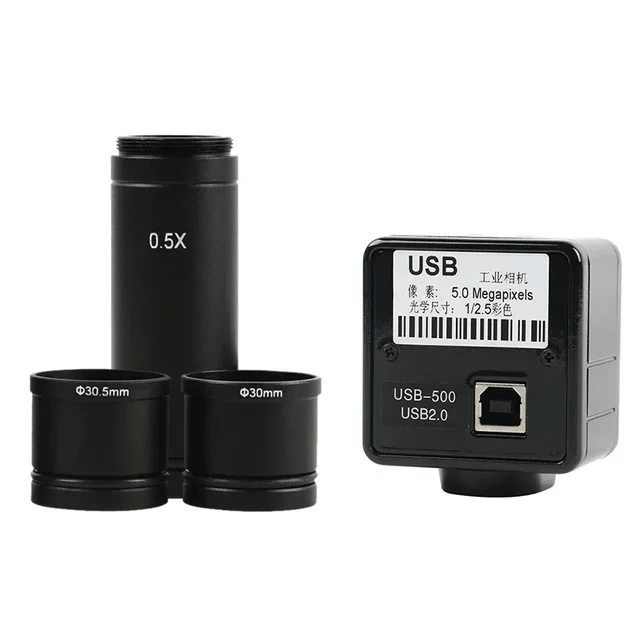 5MP USB2.0 elektroniczna cyfrowa kamera z mikroskopem wideo 0.5X okular C-Mount 23.2mm Adapter 30/30.5mm pierścień do przechwytywania obrazu