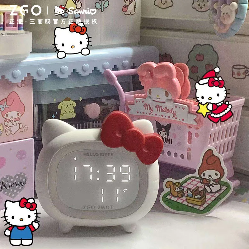 Sanrio Hello Kitty Children's Bedroom Smart Alarm Clock Bluetooth Speaker LED Night Light Girls Room Decoration Birthday Gift