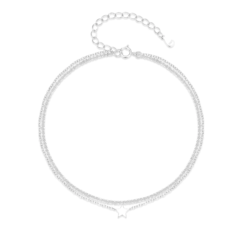 LENNIK 925 Sterling Silver Five Pointed Star Heart-Shaped Zircon Foot Chain Single Layer Bilayer Adjustable Pendant Ankle Chain