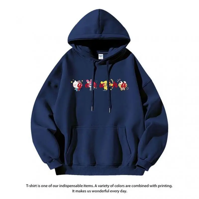 Hello Kitty Men's and Women's Hoodies Sweatshirts Sanrio Spring and Autumn Loose Cotton Hooded Sportswear Cartoon Clothing Gifts