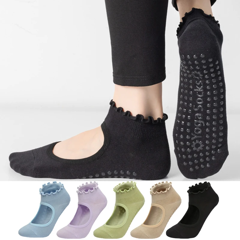 Non-slip Yoga Cotton Socks Trim Silicone Women Lettuce Dance Sport Ballet Pilates Grip Low-Ankle Sock