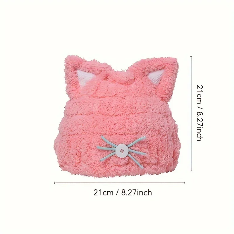 1Pc Cute Cat Ear Hair Drying Towel Cap Thick Soft Absorbent Quick Dry Shower Cap with Button Bathroom Accessory
