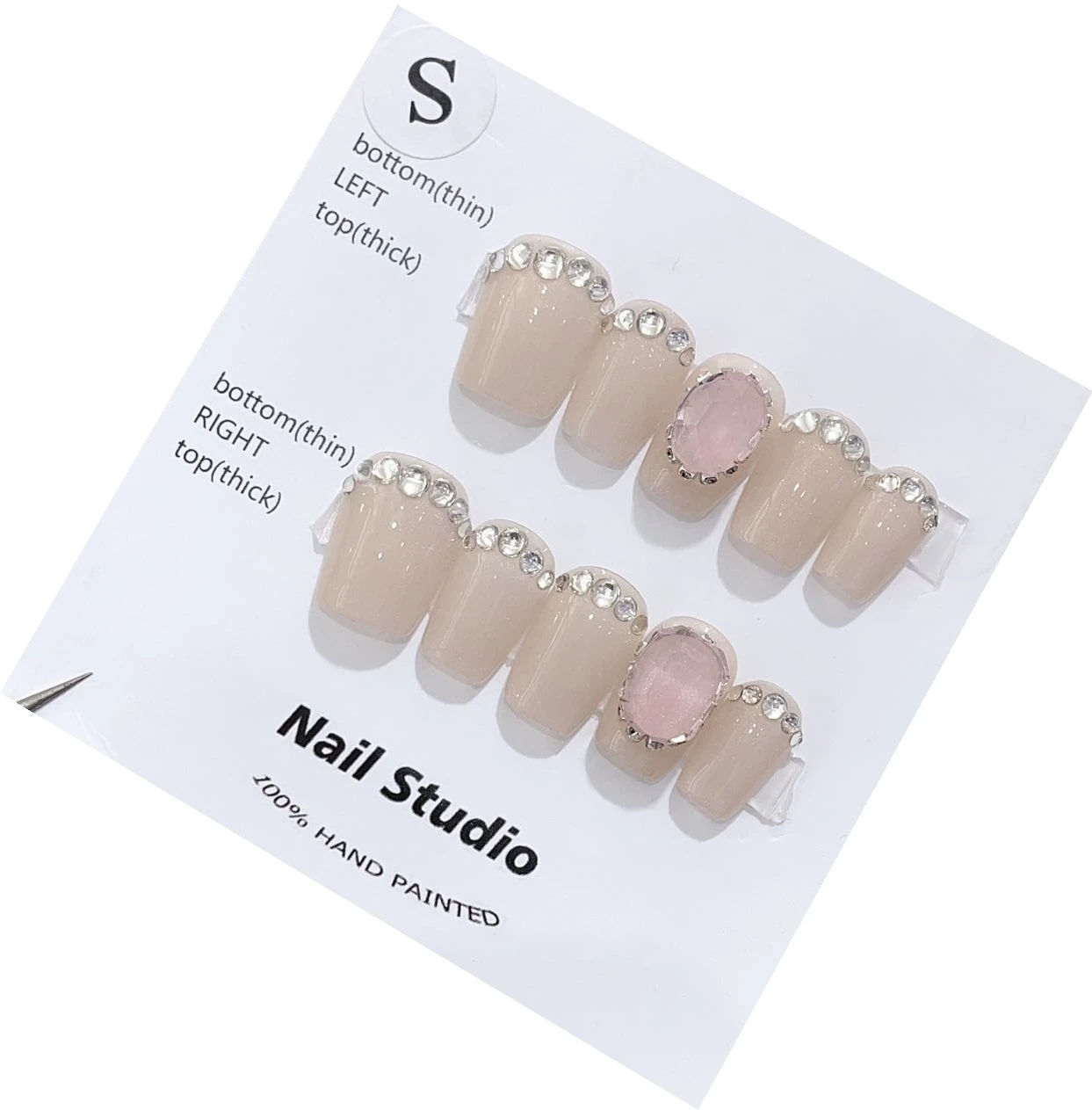 Handmade Bling Press On Nails,Nude Pink Rhinestone Design,Simple Classy for Everyday Wear In Emmabeauty Store. No.EM19352