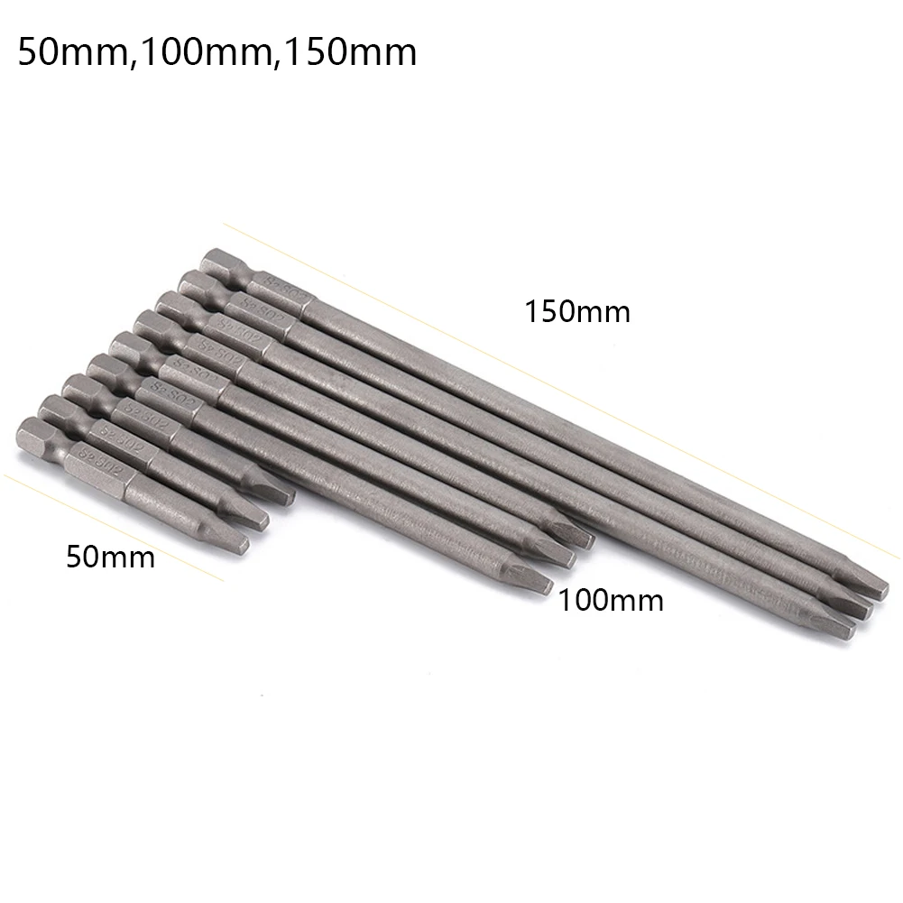 

9pcs Square Screwdriver Bit Set Magnetic Tips SQ2 Drive Bits 50mm 100mm 150mm For Power Drill And Hand Tool Projects