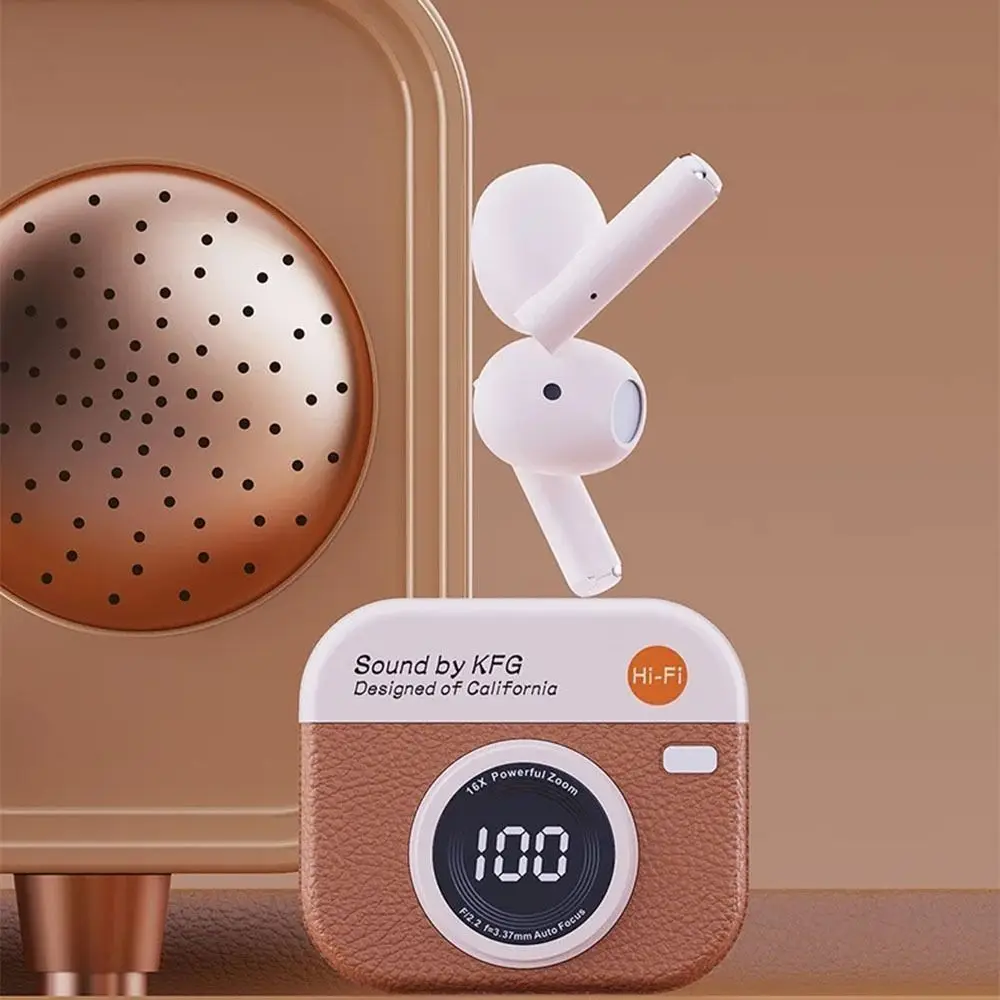 

Retro Camera Wireless Headphones In-Ear LED Screen Sports Headset HiFi Stereo with Touch Control Bluetooth Earphones